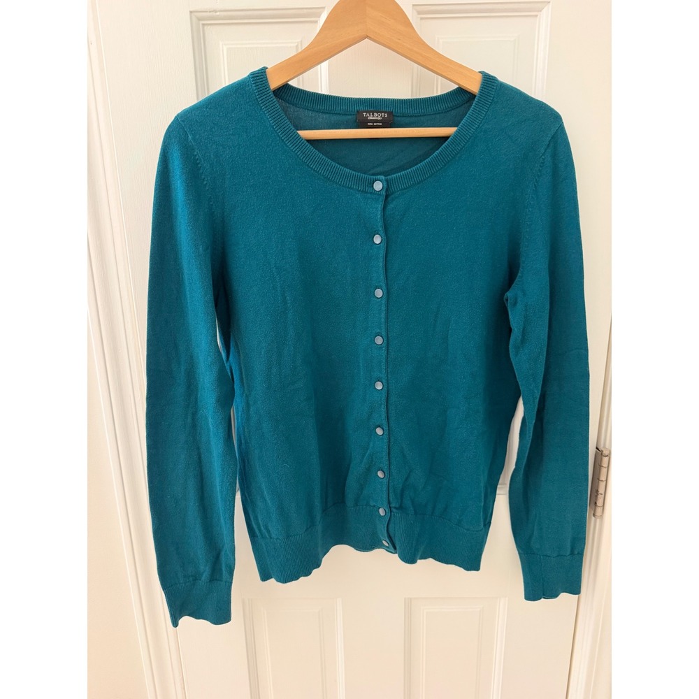 Talbots Pima Cotton Cardigan Green Size Small Classic Casual